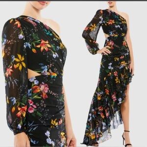 Mac Duggal Multicolor Floral One-Shoulder Dress